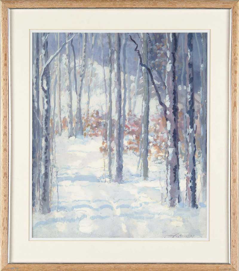 Appraisal: HARRY SPIERS American - WINTER WOODLAND ROAD Gouache on paper