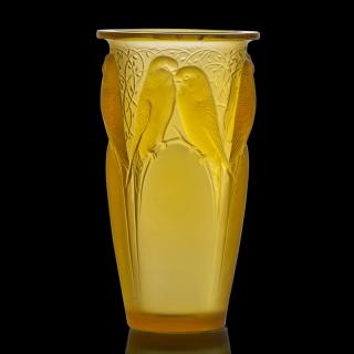 Appraisal: LALIQUE Ceylan vase yellow glass LALIQUE Ceylan vase France des