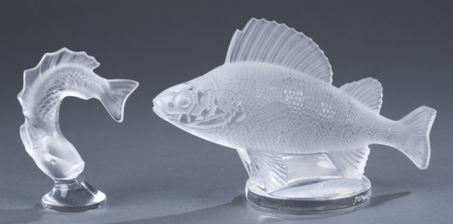 Appraisal: Two Lalique Fish Paperweights Marked on base Longest l