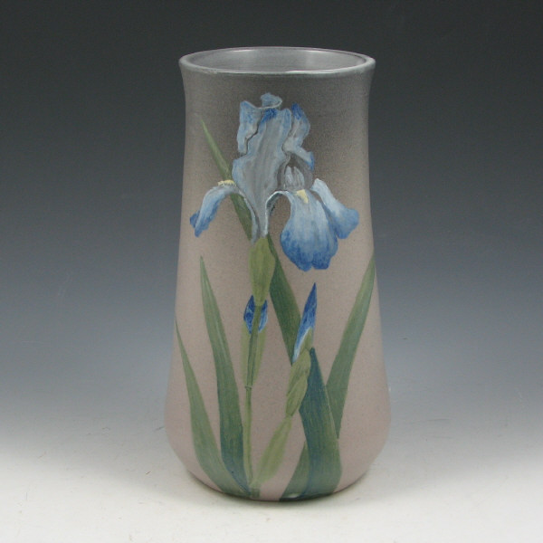 Appraisal: Very nice contemporary art pottery vase with irises Very similar