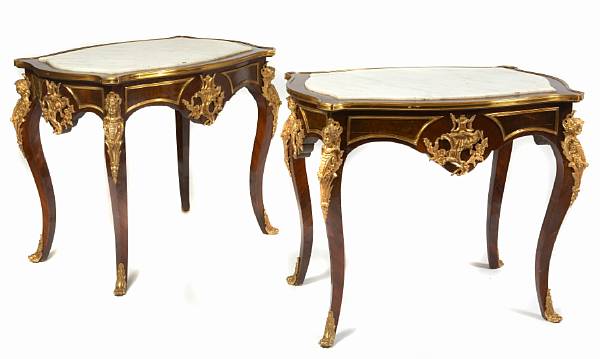 Appraisal: A pair of Louis XV style scalloped edge and marble