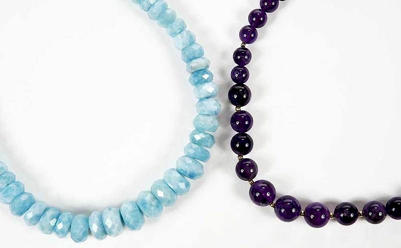 Appraisal: Two Gemstone Bead Necklaces faceted larimar beads approx to mm