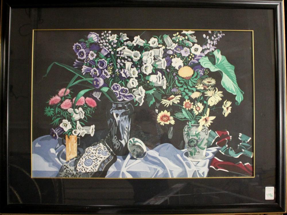 Appraisal: SHERRIE WOLF Oregon born lithograph Still-Life with Canterbury Bells Signed