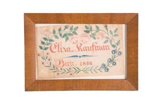 Appraisal: WATERCOLOR ON PAPER Pennsylvania Floral wreath surrounding Eliza Kaufman Bern