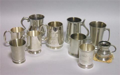 Appraisal: NINE VARIOUS PEWTER AND PLATED MUGS Various makers and a