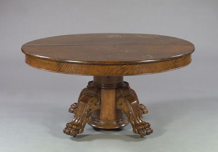 Appraisal: American Late Victorian Quarter-Sawn Round Oak Claw-Footed Dining Table ca