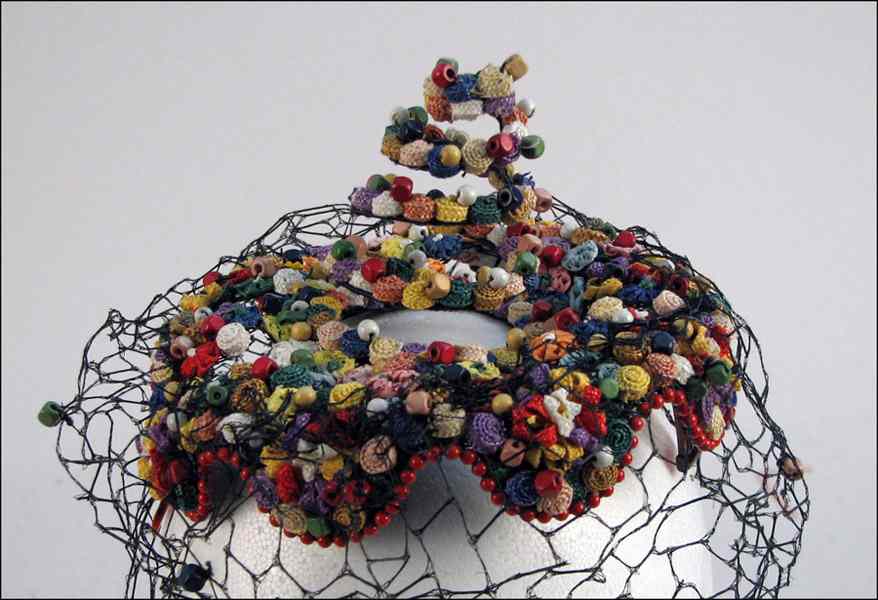 Appraisal: BES-BEN CONFETTI SPIRAL HAT Polychrome straw and raffia flowers with