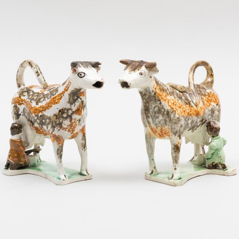 Appraisal: Pair of Leeds Type Cow Creamers Unmarked x x in