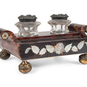 Appraisal: A Regency Tortoiseshell and Mother of Pearl Inkstand Early th