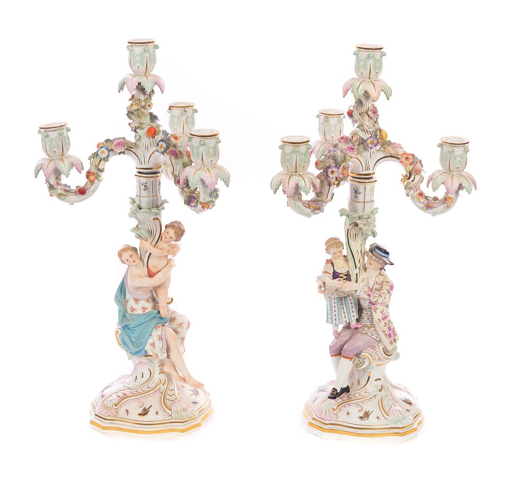 Appraisal: Meissen Porcelain Candelabras Meissen Porcelain Candelabras