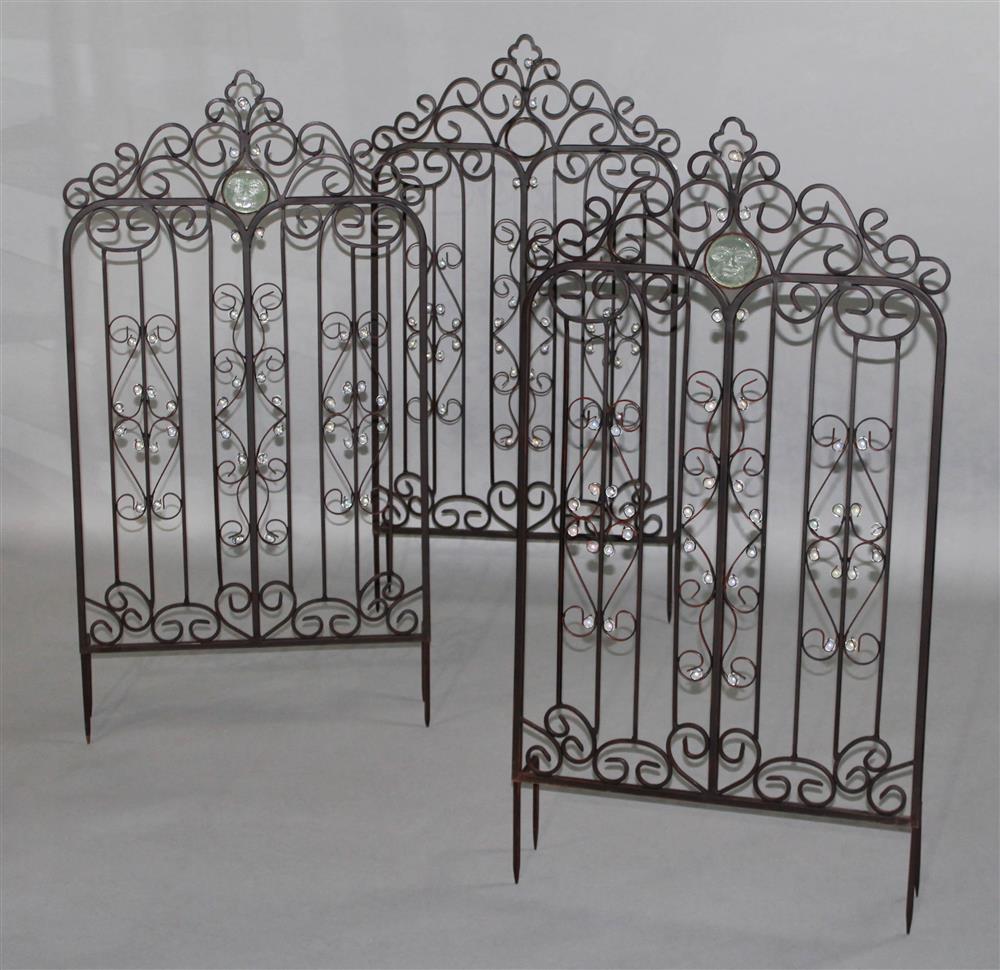 Appraisal: THREE DECORATIVE JEWEL SCROLLED GARDEN METAL GATES each gate having