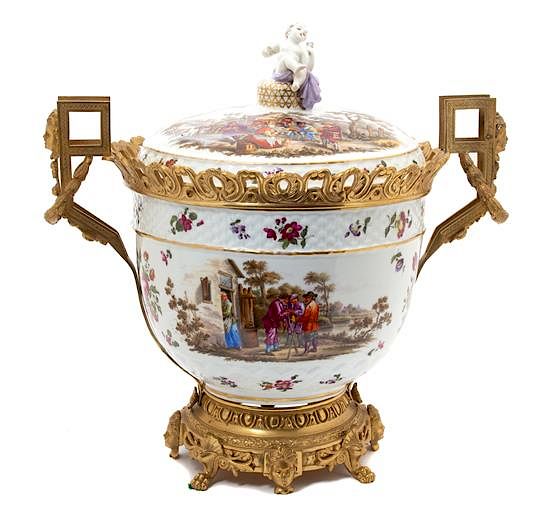 Appraisal: A Gilt Bronze Mounted German Porcelain Urn and Cover Height