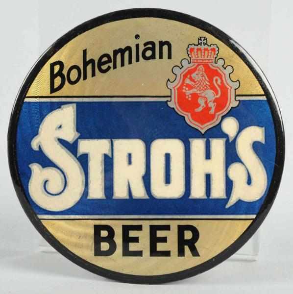 Appraisal: Stroh's Beer Celluloid Button Sign Nice colors with some light