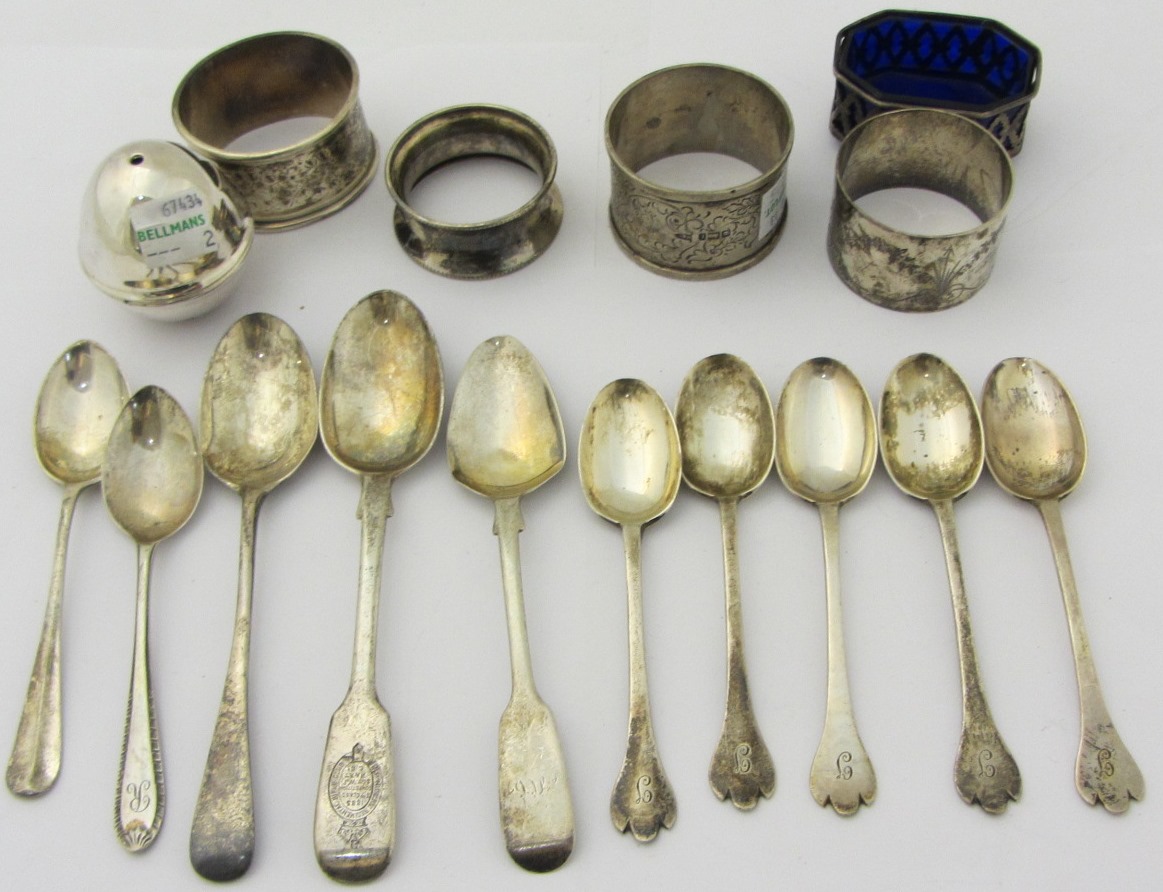 Appraisal: Silver comprising five rat tail pattern treffid end coffee spoons