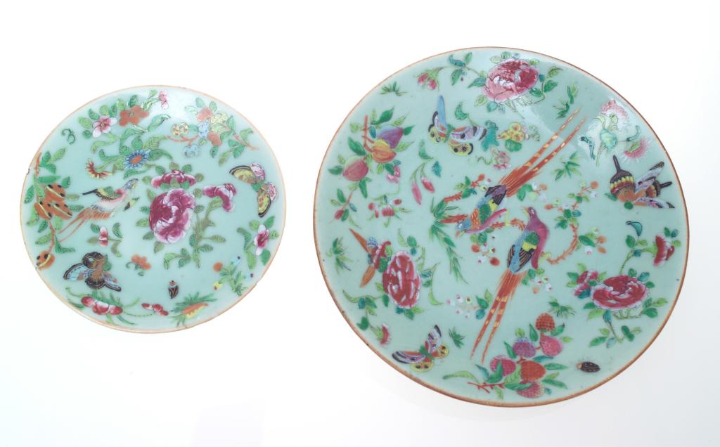 Appraisal: TWO CHINESE FAMILLE ROSE PLATES th CENTURY each enamel painted