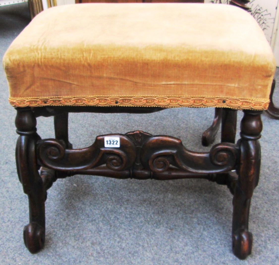 Appraisal: A walnut framed rectangular footstool of Queen Anne design on