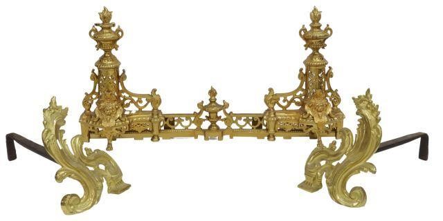 Appraisal: lot of French gilt metal fireplace fender and chenets early