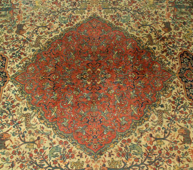 Appraisal: HUNTING CARPET OF TABRIZ TYPE the central medallion with brick