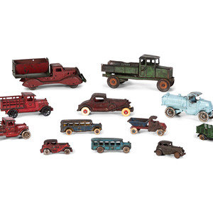 Appraisal: Twelve Painted Cast Iron Cars Buses and Trucks th Century