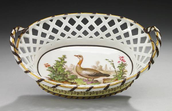 Appraisal: A Sevres style two handled porcelain basket th century Of