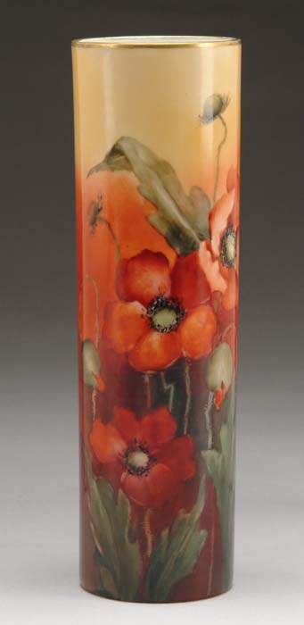 Appraisal: LIMOGES VASE Wonderful hand-painted Limoge vase has orange poppies with