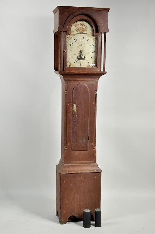 Appraisal: S Hoadley Grain Painted Tall Case Clock Country grain painted