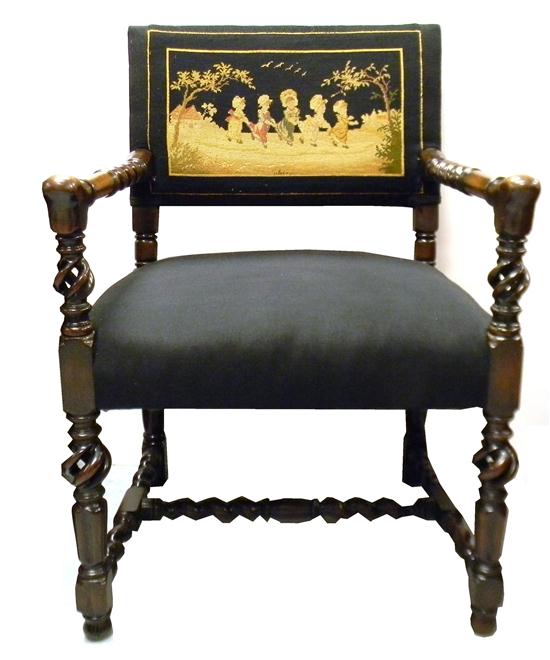 Appraisal: th C Cromwellian style arm chair black seat and back