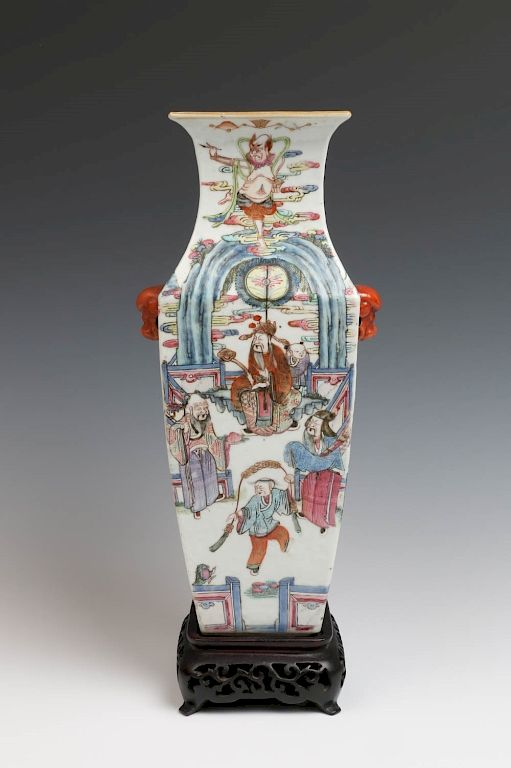 Appraisal: FAMILLE ROSE IMMORTALS VASE W STAND MID TH CENTURY The