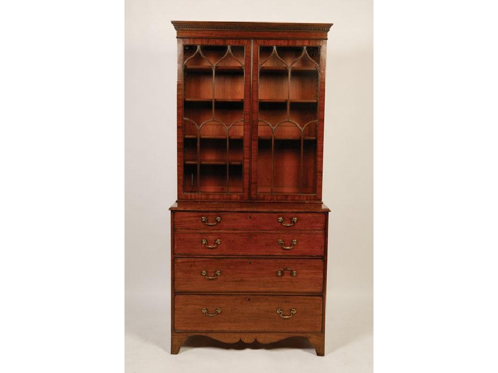 Appraisal: A GEORGE III MAHOGANY SECRETAIRE BOOKCASE the upper section with