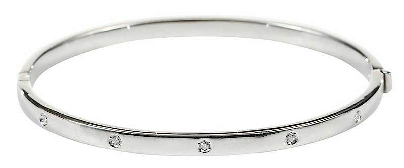 Appraisal: Platinum Diamond Bangle Bracelet hinged bangle five round brilliant diamonds