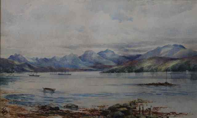 Appraisal: TH CENTURY BRITISH SCHOOLLandscape showing boats on a loch with