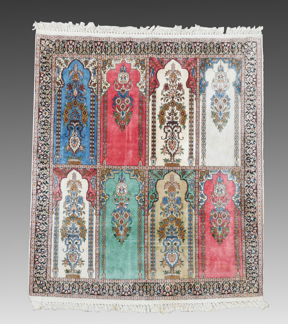 Appraisal: TURKISH MULTIPLE PRAYER SAPH HAND KNOTTED FAUX SILK COTTON RUG