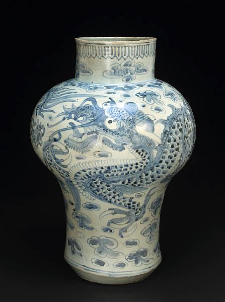 Appraisal: A large blue and white porcelain dragon jar Joseon Dynasty