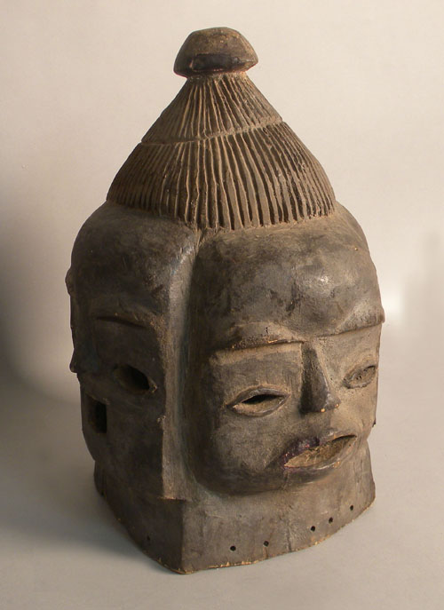 Appraisal: Carved African helmet mask with four faces h