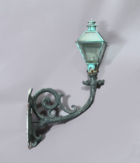 Appraisal: Large Cast-Iron Copper and Polychromed Outdoor Wall Lantern the cast-iron