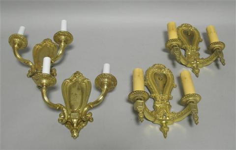 Appraisal: TWO PAIRS OF GILT BRONZE WALL SCONCES Both in the