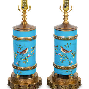 Appraisal: A Pair of Victorian Hand Painted Bristol Glass Vases LATE