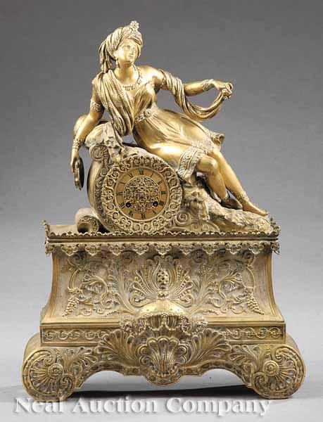 Appraisal: A French Gilt Bronze Figural Mantel Clock th c in