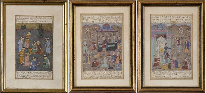 Appraisal: Three Persian Illuminated Manuscript Pages Matted and framed x in