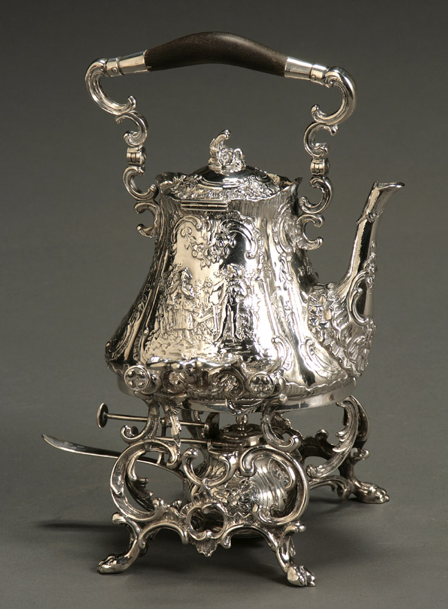 Appraisal: German Rococo Style Silver Hot Water Kettle-on-Stand Maker's mark W