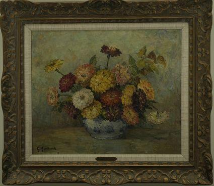 Appraisal: Georges Marchand Still Life with Bowl of Flowers Oil on