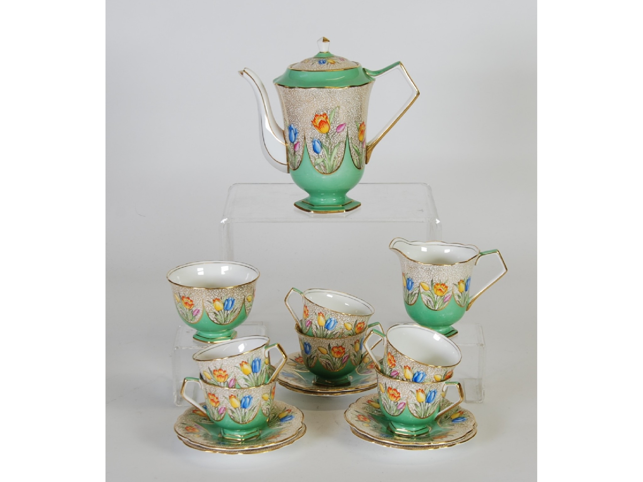 Appraisal: FIFTEEN PIECE AYNSLEY ART DECO CHINA COFFEE SERVICE FOR SIX