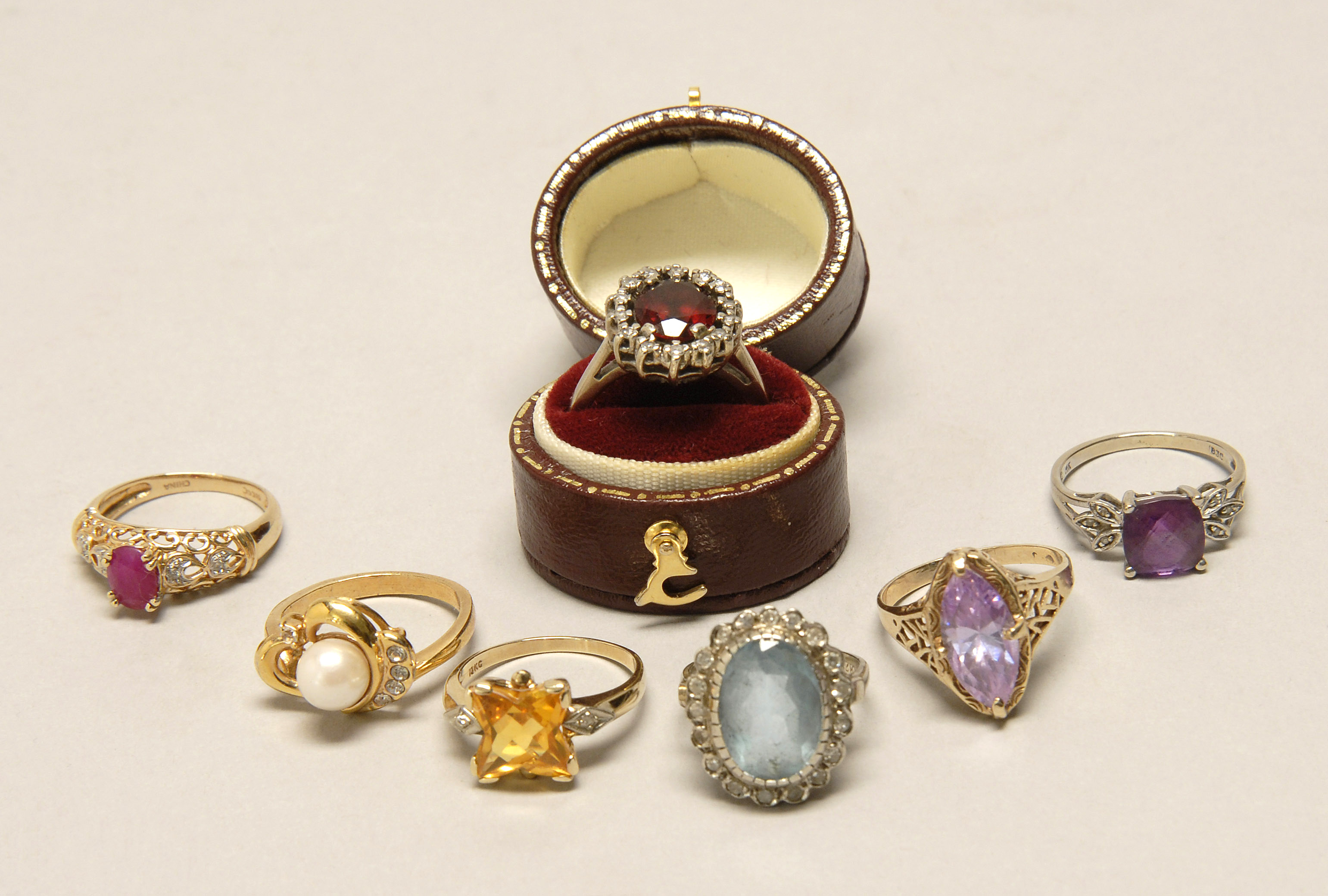 Appraisal: SIX GOLD AND GEM-SET RINGS kt white gold with central