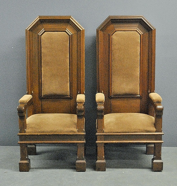 Appraisal: - Massive pair of carved walnut armchairs late th c