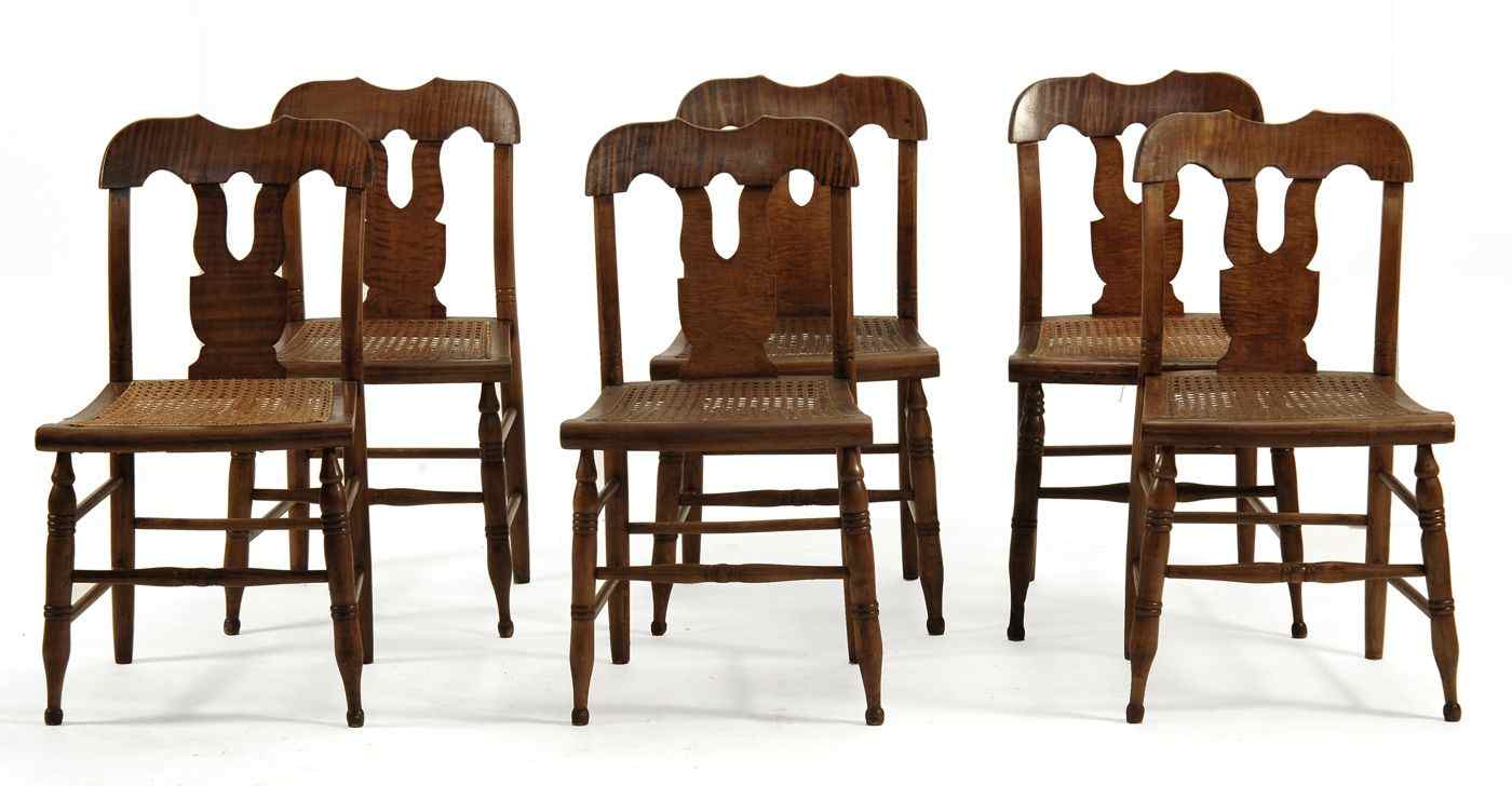 Appraisal: SET OF SIX ANTIQUE AMERICAN TIGER MAPLE SIDE CHAIRSSecond Quarter