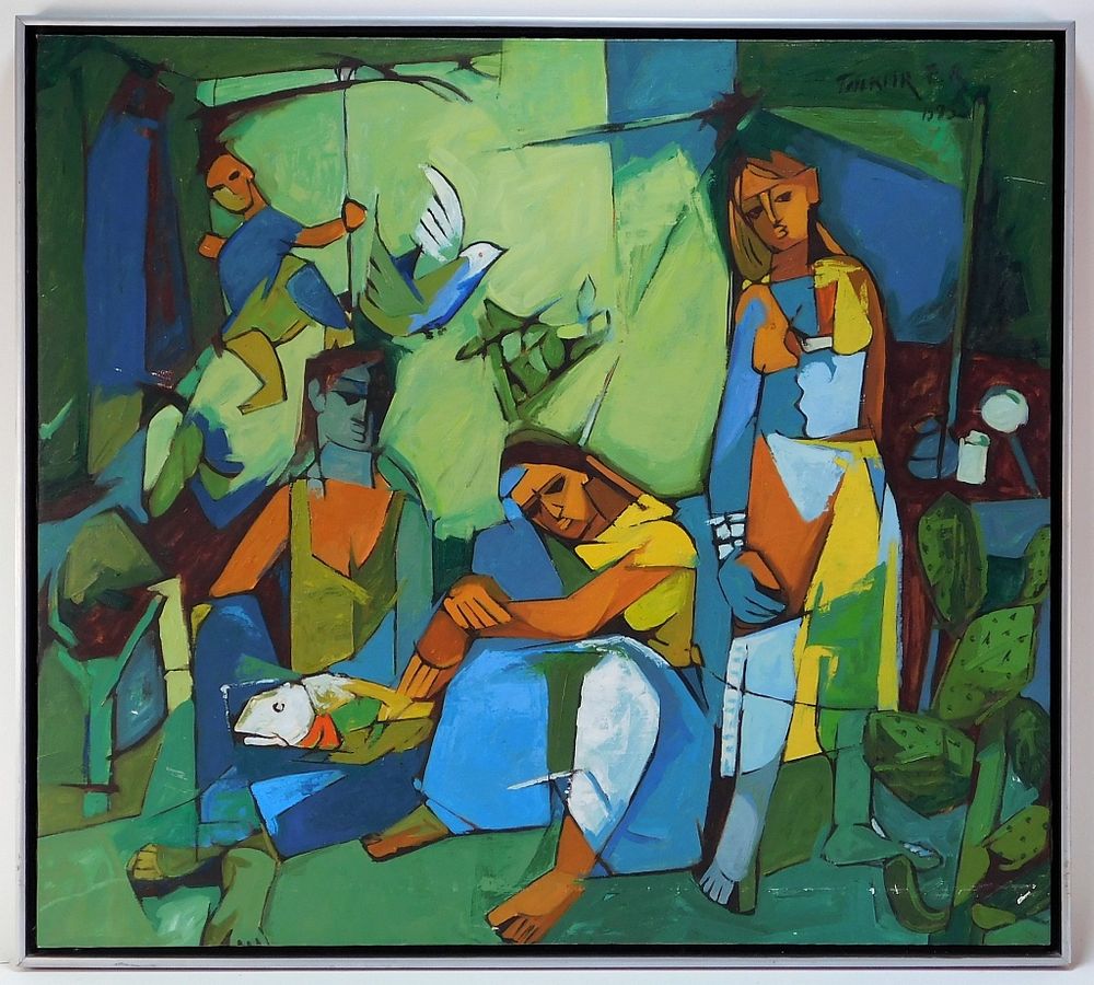 Appraisal: Ezra Talkar Israeli Cubist Modern O C Painting Ezra Talkar