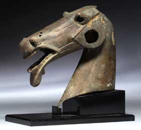 Appraisal: EARLY HAN BRONZE HORSE HEAD Extremely rare Chinese early Han