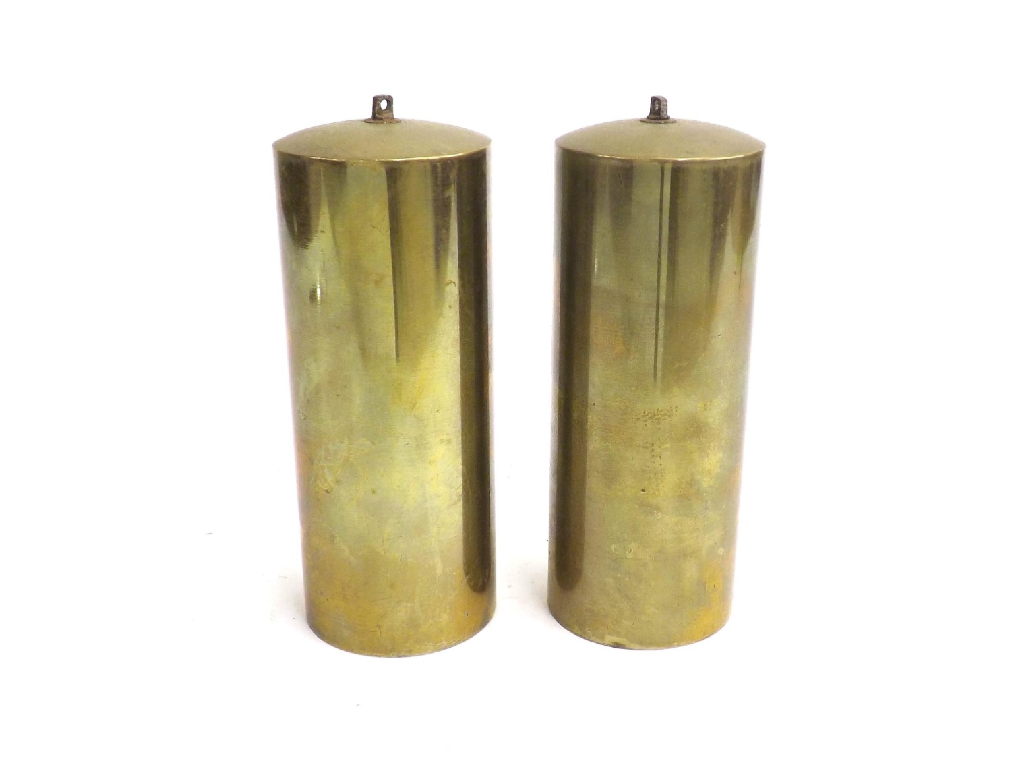 Appraisal: Pair of cylindrical brass clock weights high