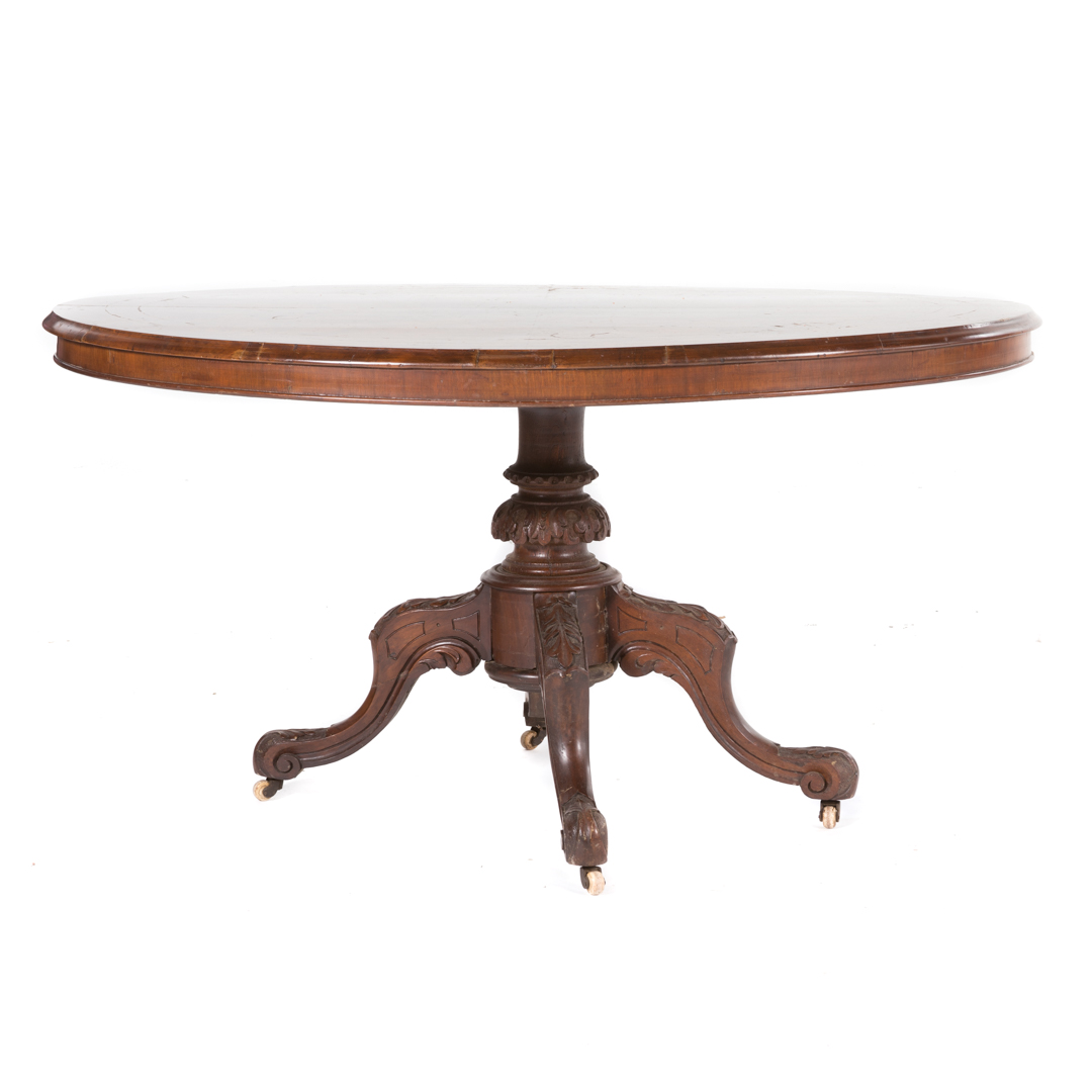 Appraisal: Victorian inlaid walnut tilt-top breakfast table circa in oval burl