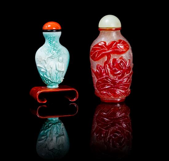 Appraisal: Sale Lot Two Snuff Bottles the first a flattened Peking